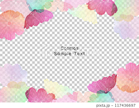 カラフルなコスモス畑のフレーム背景イラスト カラフルなコスモス畑のフレーム背景イラスト 117436697