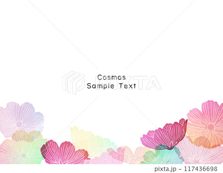 カラフルなコスモス畑のフレーム背景イラスト 117436698