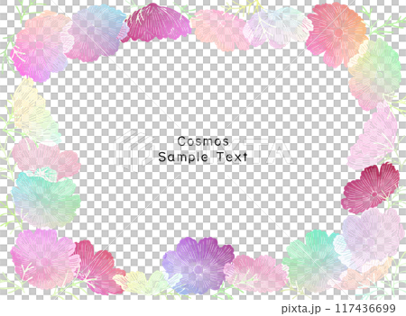 カラフルなコスモス畑のフレーム背景イラスト 117436699