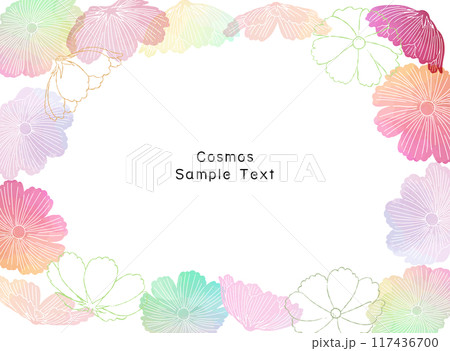 カラフルなコスモス畑のフレーム背景イラスト 117436700