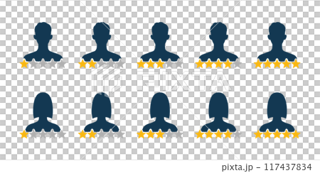 Icon set of people silhouettes and star rating Icon set of people silhouettes and star rating 117437834
