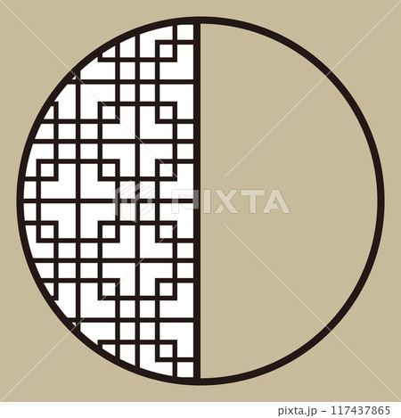 片方が開いた丸い障子のイラスト素材5 117437865