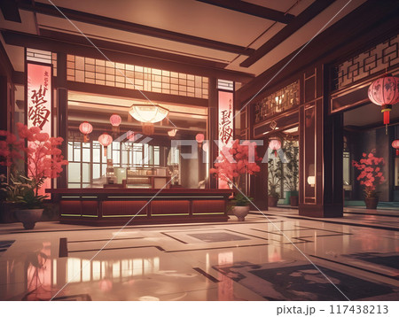 Asian Style Hotel Reception Area Lobby AI Artwork 117438213