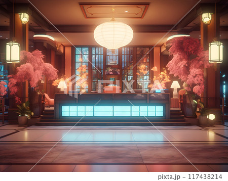 Asian Style Hotel Reception Area Lobby AI Artwork 117438214