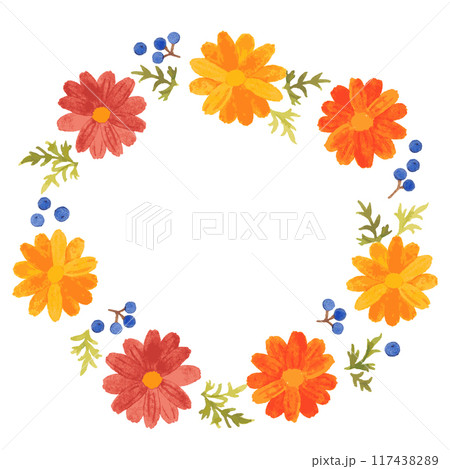 秋色のコスモスフレーム 水彩イラスト 秋色のコスモスフレーム 水彩イラスト 117438289