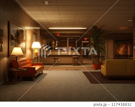 Cheap and Spooky Motel Reception Area AI Artwork 117438832