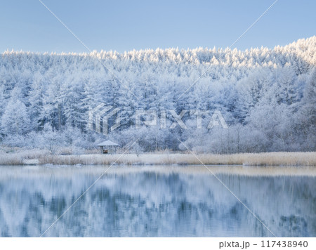 長野聖高原_湖と霧氷の絶景風景 117438940