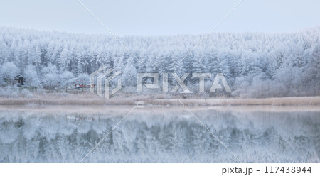 長野聖高原_湖と霧氷の絶景風景 117438944