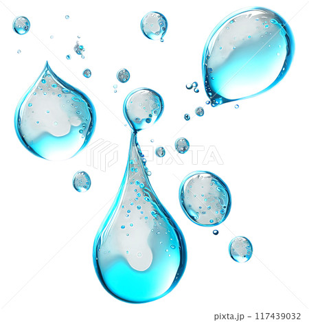 Abstract drop water paint strokes and ink drops in aqua watercolor on transparent background. 117439032