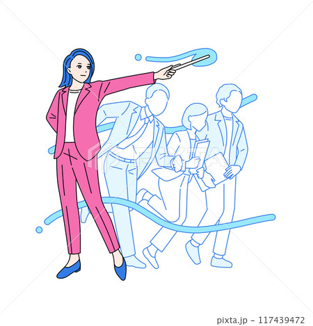 指揮棒を振って部下に指示をする女性のイラスト　指揮官 117439472