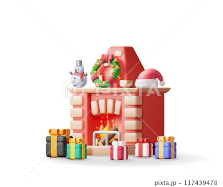 3D red brick new year fireplace 117439478