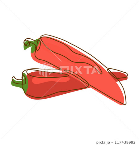Red Chili Spicy Vegetable Spice Condiment in Line Art Style Red Chili Spicy Vegetable Spice Condiment in Line Art Style 117439992