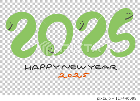 New Year's card with a snake posing for 2025, hand-drawn 117440099