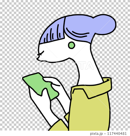 Illustration of a woman looking down at her smartphone 117440481