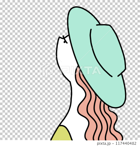 戴著帽子仰望天空的女人插畫 117440482