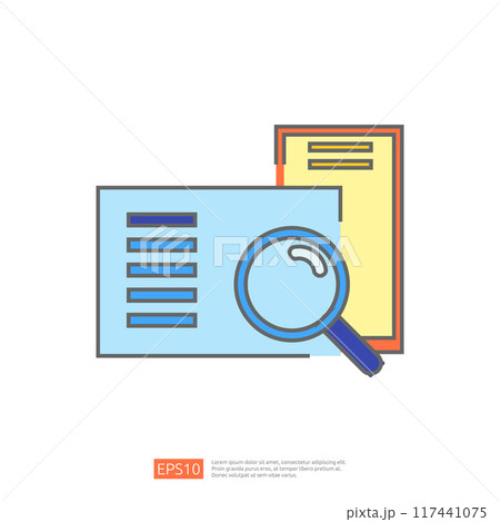 A magnifying glass over a document, representing the concept of research, investigation, and analysis. A magnifying glass over a document, representing the concept of research, investigation, and analysis. 117441075