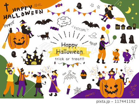 ハロウィンを楽しむ人達 117441192