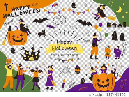 ハロウィンを楽しむ人達 117441192