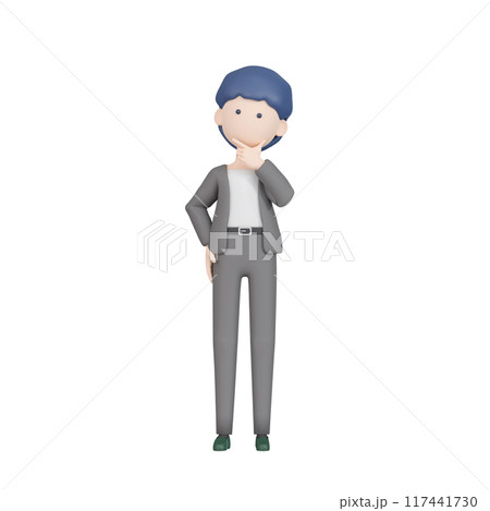 3DCG｜斜め上を見上げて考えを巡らせる男性 117441730