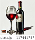 赤ワインボトルとグラス 117441737