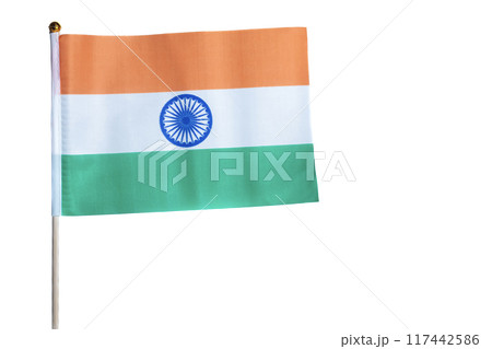 National flag of India isolated on white background with clipping path. 117442586