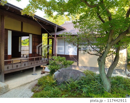 初夏の茶室と庭園 古い町並み初夏の犬山城下町 初夏の茶室と庭園 古い町並み初夏の犬山城下町 117442911