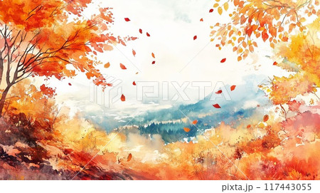 壮麗な秋の風景！紅葉が彩る山々と広がる大自然 - 心を癒す水彩風