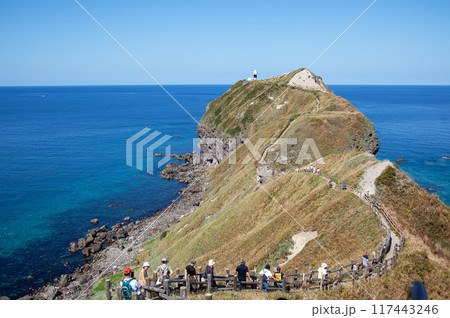 積丹半島|神威岬へ続く「チャレンカの小道」からの眺望、積丹ブルーに染まり絶景です 積丹半島|神威岬へ続く「チャレンカの小道」からの眺望、積丹ブルーに染まり絶景です 117443246