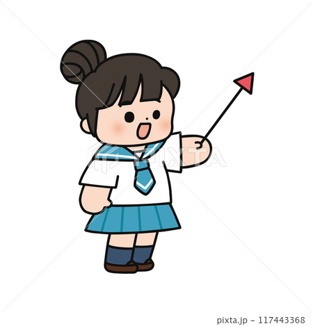 指し棒を持った制服姿の女の子・お団子ヘア 指し棒を持った制服姿の女の子・お団子ヘア 117443368