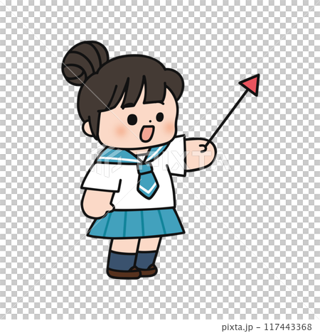 指し棒を持った制服姿の女の子・お団子ヘア 指し棒を持った制服姿の女の子・お団子ヘア 117443368