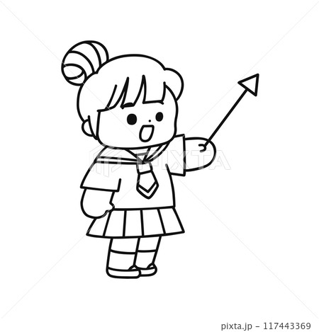 指し棒を持った制服姿の女の子・お団子ヘア・線画 117443369