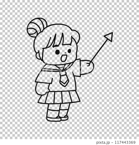 指し棒を持った制服姿の女の子・お団子ヘア・線画 117443369