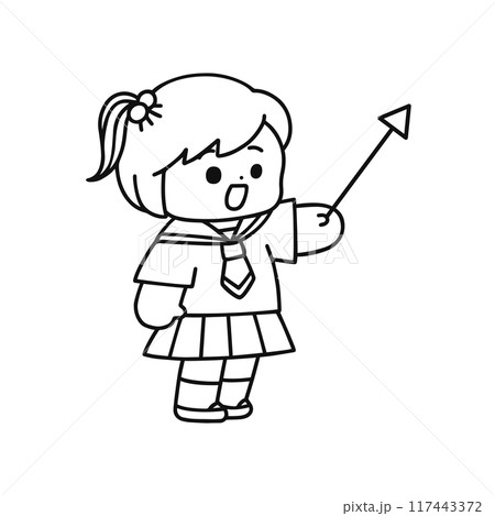 指し棒を持った制服姿の女の子・線画 117443372