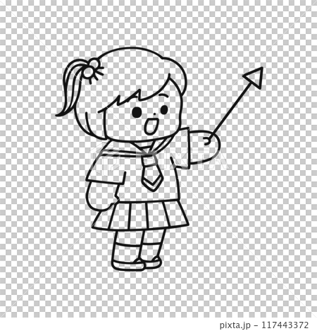指し棒を持った制服姿の女の子・線画 117443372