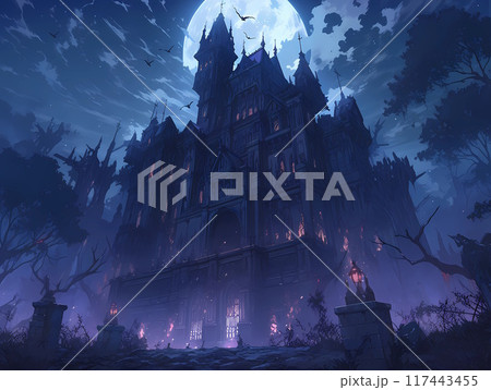 ヴァンパイアの住む月夜の古城_背景イラスト ヴァンパイアの住む月夜の古城_背景イラスト 117443455
