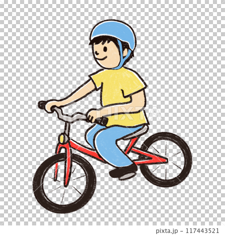 一個戴著頭盔騎紅色自行車的男孩 117443521