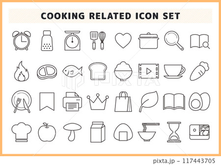 料理・食事関連のイラストアイコンセット 117443705