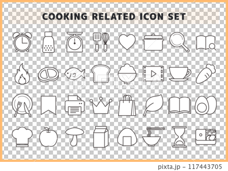 料理・食事関連のイラストアイコンセット 117443705