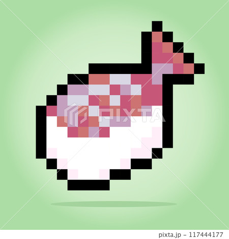 8 bit pixel sushi. foods pixel for game assets and cross stitch patterns in vector illustrations. 117444177