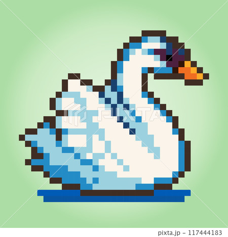 8 bit pixel swan. Animals pixel for game assets and cross stitch patterns in vector illustrations. 117444183