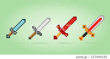 8 bit pixel sword. weapons pixel for game assets and cross stitch patterns in vector illustrations. 117444185