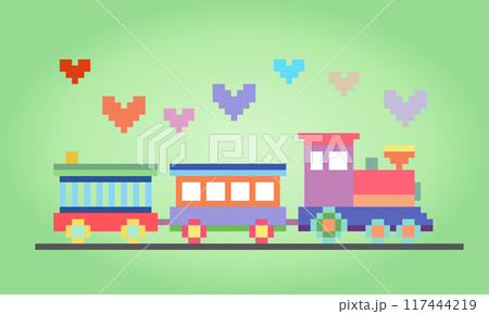 8 bit pixel train. toys pixel in vector illustrations for game assets and cross stitch patterns. 8 bit pixel train. toys pixel in vector illustrations for game assets and cross stitch patterns. 117444219
