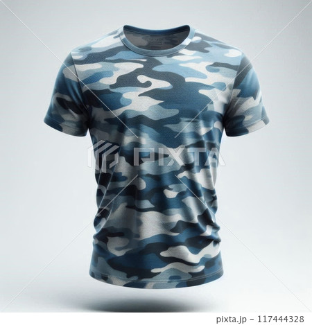 High-quality floating blank male t-shirts in various colors, ideal for mockups, presentations, and marketing materials 117444328