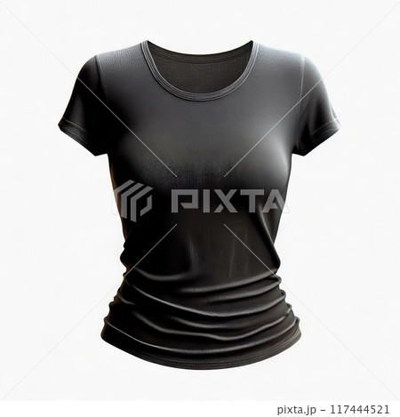 High-quality floating blank female t-shirts in various colors, ideal for mockups, presentations, and marketing materials 117444521