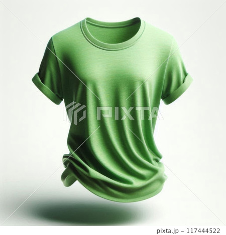 High-quality floating blank female t-shirts in various colors, ideal for mockups, presentations, and marketing materials 117444522