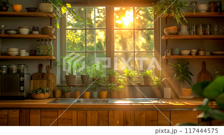 Closeup kitchen counter or pantry with oven, food seasoning, and accessories interior design scandinavian minimal style, Closeup kitchen counter or pantry with oven, food seasoning, and accessories interior design scandinavian minimal style, 117444575