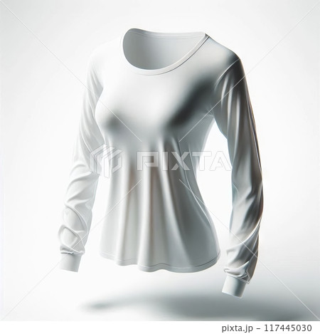 Floating Female Long-Sleeved Shirt Mockup in Multiple Colors for Fashion and Apparel Design isolated on a white background 117445030