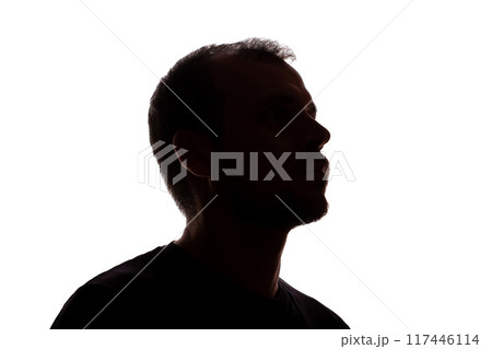 Man young unshaven businessman business clothes silhouette - white background isolate 117446114