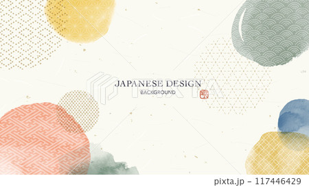 水彩と和柄の背景デザイン 117446429