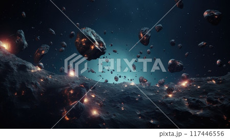asteroids floating in outer space 117446556